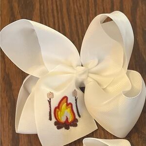 NEW White Bow with Campfire Embroidery 5 inches